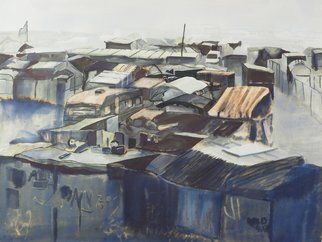 Alison Raimes: 'calais jungle 20', 2017 Ink Painting, World Culture. Calais, Jungle, Refugee, Crisis, migrants, conflict, war, exiles...