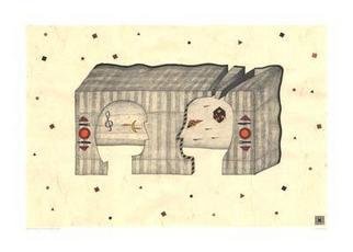 Dmitry Rakov: 'Little board for two', 2005 Pencil Drawing, Love. Graphic: Indian ink + pencil + crayonPaper: stamping 