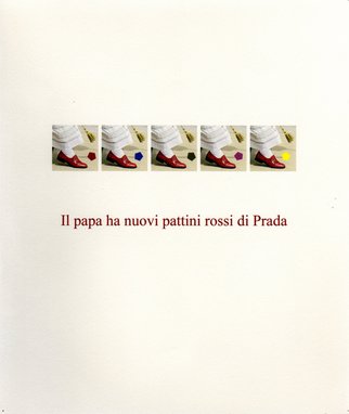 Robert Arnold: 'Il papa ha nuova pattini rossi di Prada', 2005 Monoprint, Conceptual.  Ink on paper. ...