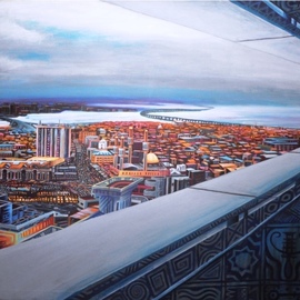 Rasheed Amodu: 'from my window', 2017 Acrylic Painting, Landscape. Artist Description: From my Window: Lagos Island to Mainland is a realistic romantic acrylic on canvas landscape painting that speaks for itsaEURtm self without much ado. A rare landscape from my oeuvre of part of Lagos Island showing two of the three bridges that linked the Island to the mainland. ...