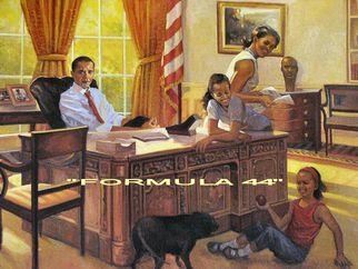 Ron Anderson: 'Formula 44', 2013 Oil Painting, Political.  Original oil painting by Ohio artist Ron Anderson. Painting entitled Formula 44. Depiction of President Barack Obama and family. Painting is priced and sold unframed. Buyer is responsible for all shipping fees, insurance costs and any applicable sales tax and duties. Artist reserves all rights to reproduction and copyright. ...