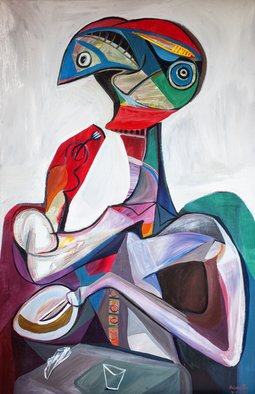 Raul Canestro Caballero: 'LUNCH', 2015 Oil Painting, Abstract Figurative.  LUNCH4- 5- 2015 Oil on Linen  51. 2 in. x 31. 9 in.                                                                          ...