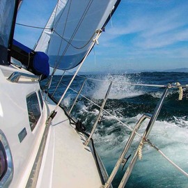 Dick Drechsler: 'hard on the wind', 2018 Color Photograph, Sailing. Artist Description: This picture was taken on a Catalina 470 as she beat into the wind off the west coast of Baja, Mexico. ...