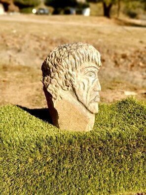 Rebecca Patchett: 'ceaser', 2022 Stone Sculpture, History. Julius Caesar Head Bust. One side of the Rock is Julius Ceasar and the other side of the Rock is Half of Julius face as he is comming out of the Rock. Back portion of the rock is in touch, in it natural organic form. ...