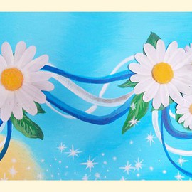 Diana Rojas: 'Daisies Forever', 2014 Acrylic Painting, Floral. Artist Description:    Original hand- painted acrylic canvas 3D picture' Daisies Forever'The flowers are hand- made as well as the flower' s stamen. The dew is on the flower leafs for adding its natural and fresh look. The ribbons symbolized union, friendship or just partnership. You can ...