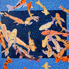 Renee Rutana: 'Koi, A Composition of Contrasts', 2006 Acrylic Painting, Fish. Artist Description:  An Expressionist take on a bunch of Koi. Also, a modern feel. Bold colors. * Canvas has stapled sides. ...