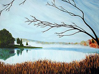 Renee Rutana: 'Mystify', 2001 Acrylic Painting, Landscape.  This painting was of a scene I saw at Crystal Lake in Somers, Connecticut. It was an early morning in October and the mist was still resting upon the lake. It felt like a magical morning. * Canvas has stapled sides. ...