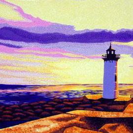Renee Rutana: 'Newcastle Sunset', 2005 Acrylic Painting, Seascape. Artist Description: Lighthouse Art: This is a large brightly colored sunset seascape of the Newcastle Lighthouse in Portsmouth, New Hampshire. * Canvas has stapled sides. ...