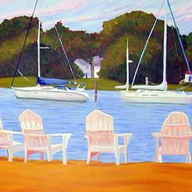 Renee Rutana: 'Sanctuary', 2006 Oil Painting, Seascape. Artist Description: I discovered this quaint little resting area in Wickford, Rhode Island. Looking at it now makes me wish I was there.* Canvas has stapled sides....