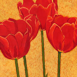 Renee Rutana: 'Tulips in Harmony', 2008 Acrylic Painting, Floral. Artist Description:  Medium: Liquitex Acrylic PaintsThese Tulips caught my eye at a Bulb & Flower show at Smith College. The main colors are tones of Golden Yellows, Greens and Tomato Red. It has been painted in an Impressionistic style with bright colors and will bring life to any room.The ...