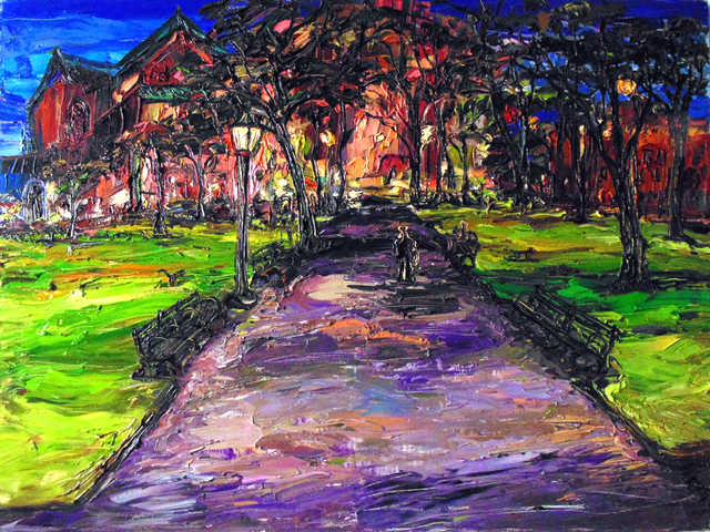 Arthur Robins  'MADISON SQUARE PARK WITH SQUIRRELS', created in 1999, Original Painting Oil.