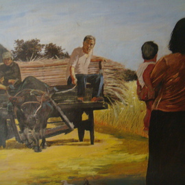 Reynaldo Gatmaitan: 'Coming Home', 2002 Oil Painting, Family. 