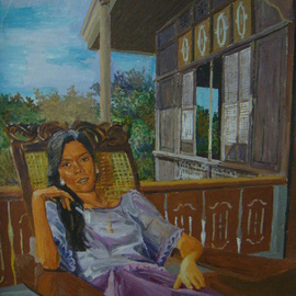 Reynaldo Gatmaitan: 'The Woman In The Balcony', 2010 Oil Painting, Figurative. Artist Description:  A filipina sitting in the balcony of ancestral house, very few still existing. I want to reseverve them in my paintings. ...