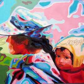 Rossana Currie: 'Free Ride', 2011 Oil Painting, Ethnic. Artist Description:  Is any love deeper that our love for the little ones?The painting has a black metal frame. ...