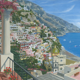 Richard Harpum: 'Positano Vista, Amalfi Coast, Italy', 2014 Acrylic Painting, Landscape. Artist Description:  A few years ago I took my wife to Naples for her birthday and whilst there, we hired a car and toured all the local sights, including Positano on the beautiful Amalfi coast.  As usual, I took numerous photographs, stopping whenever possible on the treacherous coast road.  However, ...