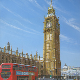 Richard Harpum: 'Winter Morning, Big Ben, Elizabeth Tower, London', 2014 Acrylic Painting, Landscape. Artist Description:  This painting shows the iconic Elizabeth Tower which houses the famous Big Ben - the name of the giant bell at the top of the tower, which is 96 metres ( 315 feet) high. It stands at the north end of the Houses of Parliament, also know as the Palace ...