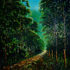 Ricardo Sanchez Beitia: 'Quetzal Trail', 2010 Acrylic Painting, Landscape. 