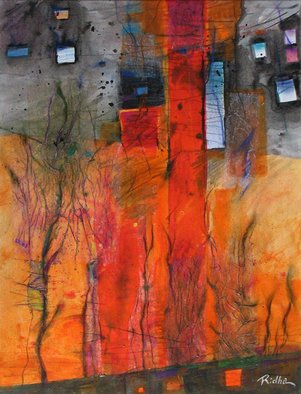 Ridha Ridha: 'back garden an autumn evening', 2016 Acrylic Painting, Abstract. Manual drawing Acrylic on canvas ...
