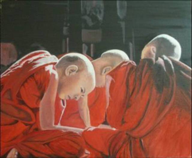 Artist Rina Sengupta. 'Sunbeam On Monks' Artwork Image, Created in 2009, Original Painting Oil. #art #artist