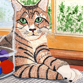 Ralph Patrick Artwork Cat With Candy Jar, 2013 Watercolor, Cats