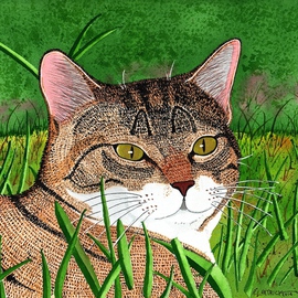 Ralph Patrick Artwork Cat in the Grass, 2014 Watercolor, Cats