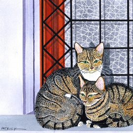 Ralph Patrick Artwork Mother and Kitten in Window, 2014 Watercolor, Cats