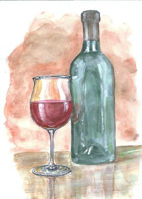Roberto Echeverria: 'Wine Glass', 2015 Watercolor, Cuisine.                Watercolor on paper               ...