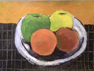 Roberto Trigas: 'Fruit bowl', 2016 Encaustic Painting, Still Life.  beautiful colourful fruits in a bowl on top of a black table ...