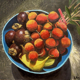 Vadim Amelichev: 'mangosteen and lychee', 2017 Oil Painting, Still Life. 