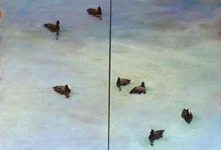 Rod Bax: 'coot landscape', 2011 Oil Painting, Birds.  diptych study of australian coots  ...
