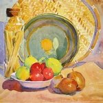 Still Life with Fruit and Spaghetti in Jar By Roderick Brown