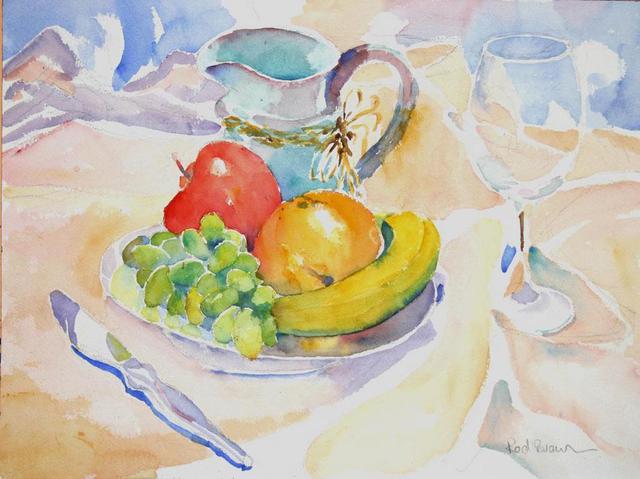 Artist Roderick Brown. 'Still Life With Grapes' Artwork Image, Created in 2005, Original Watercolor. #art #artist