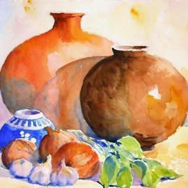 Still Life with Urns and Garlic By Roderick Brown