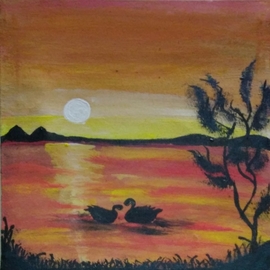Rubab Akram: 'sunset painting', 2020 Oil Painting, Landscape. Artist Description: Hi, this painting is handmade by oilpaints. . . .  this painting describes a scene of sunset with fully bright and charming colours. .  In short meeting of sun when going and moon when coming is just like the meeting of life and death and is beautiful and is giving us a ...