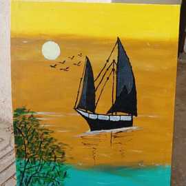 Rubab Akram: 'sunset seascape painting', 2020 Acrylic Painting, Landscape. Artist Description: Acrylic handmade painting...