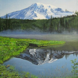 Vera Volkova: 'reflection', 2009 Oil Painting, Landscape. Artist Description: Reflection of a  mountain in a lake. ...