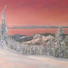 Vera Volkova: 'sunset on the lake', 2015 Oil Painting, Landscape. Artist Description: Winter landscape. ...