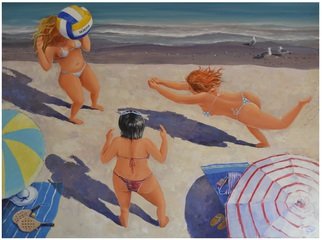 Roman Markov: 'On the beach', 2013 Acrylic Painting, Beach.  pintor Roman Markov, Portugal, Algarve, Faro, summer, beach, ball            ...