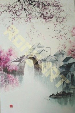 Candice Rongyu: 'jiangnan water town', 2018 Ink Painting, Scenic. Q1: What we do: A1: Bespoke an unique artwork per your requirement Q2: How we do: employ traditional handicraft- - - handmade embroidery, i. e. using hundreds and thousands needles to complete one imageA2: The periods of making: it depends size, image, grade of artworks that you required. Q3: What sort ...