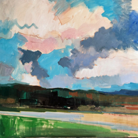 Jerry Ross: 'amazon park', 2019 Oil Painting, Landscape. Artist Description: Eugene s popular Amazon Park with colorful sky and dramatic clouds. ...