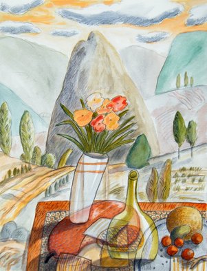 Trevor Pye: 'stil life with small mountain', 2016 Mixed Media, Still Life. Acrylic wash   graphite on Arches paper. ...