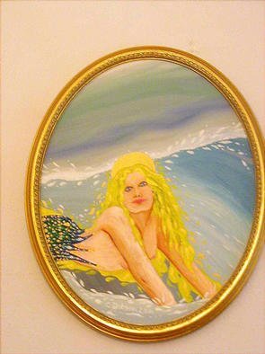 Cathy Dobson: 'Immortality', 2001 Oil Painting, Beach. Oval painting on primed cotton canvas. Oval Gold wooden frame.Mermaid Collection....