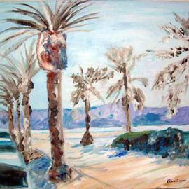 Roz Zinns: 'Benicia', 2003 Acrylic Painting, Landscape. Artist Description: Palm trees and water on a sunny day in Benicia, CA...
