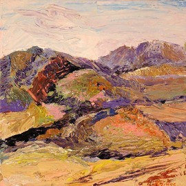 Roz Zinns: 'Foothills', 2008 Acrylic Painting, Abstract Landscape. Artist Description:  Small plein air painting done with painting knife.  Very stylized with loads of texture and color.  Canvas wrapped. No frame needed. ...