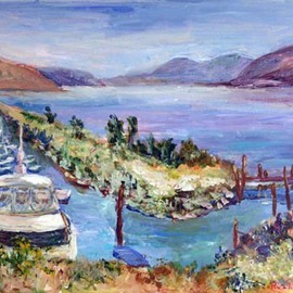 Roz Zinns: 'Safe Harbor', 2007 Acrylic Painting, Seascape. Artist Description:  Overlook at harbor tucked safely away from the sea. ...