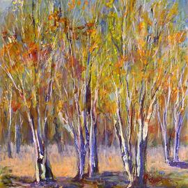 Roz Zinns: 'Stand of Birches', 2005 Acrylic Painting, Landscape. Artist Description: Dark purple shadows on the trunks of birches in Autumn. ...