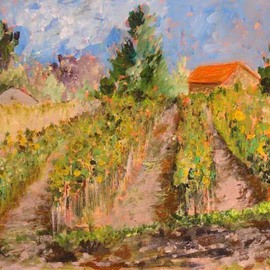 Roz Zinns: 'Sunflowers', 2008 Acrylic Painting, Landscape. Artist Description:  Glorious sunflowers growing in the field. ...