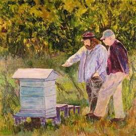 Roz Zinns: 'The Bee Keepers', 2007 Acrylic Painting, People. Artist Description:  Checking out the bees. ...