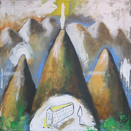 Alberto Ruggieri: 'landscape 2', 2006 Acrylic Painting, Figurative. Artist Description:  mountain, house, volcano, material, square, decoratve ...