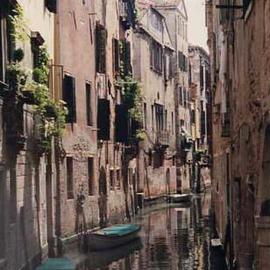 Ruth Zachary: 'Canal In Between', 1997 Color Photograph, Travel. Artist Description: Hidden perfection, Venice, Italy, amidst the twists and turns of Venice, is this little canal, small boats and their reflections between antique buildings of old stone, wrought iron trimmed sills and window greenery.  Limited edition, signed and numbered.  11 x 14 image in 16 x 20 acid free ...